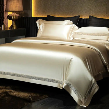 Luxury Silver Gold Silk Cotton Soft Smooth Hotel Quality Bedding Set